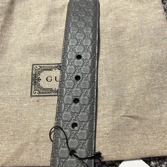Authentic GUCCI dusty grey gold leather belt 80 27-28 4/6 new w bag main image 9